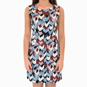 DVF Silk Geometric Print Dress Blue Cube Sheath Diane Von Furstenberg Sz 2 XS S